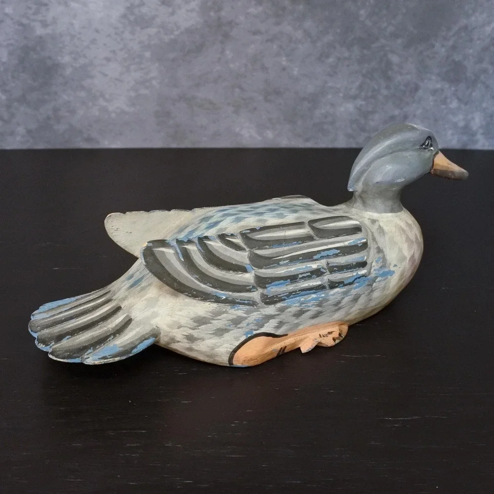 Vintage Hand Painted Wooden Carved Duck Decoy Rustic Farmhouse Style Ornament